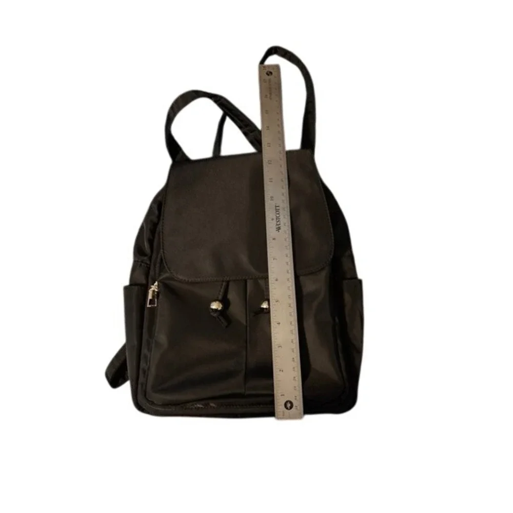 Black Nylon Mini Backpack Gold Hardware‎ Multi Pocket Travel Bag